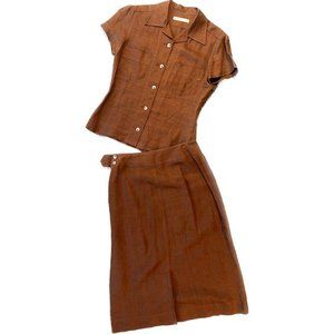 Ewanika 2-piece rust-coloured linen outfit, size medium.